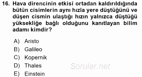 Okulöncesinde Fen Eğitimi 2015 - 2016 Dönem Sonu Sınavı 16.Soru