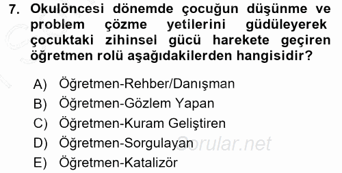 Okulöncesinde Fen Eğitimi 2015 - 2016 Dönem Sonu Sınavı 7.Soru