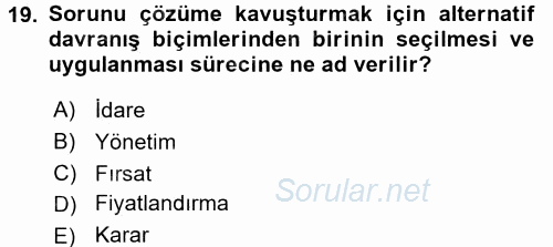 Sağlık Kurumlarında Maliyet Yönetimi 2016 - 2017 Dönem Sonu Sınavı 19.Soru