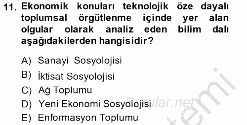 Yeni Teknolojiler ve Çalışma Hayatı 2014 - 2015 Ara Sınavı 11.Soru