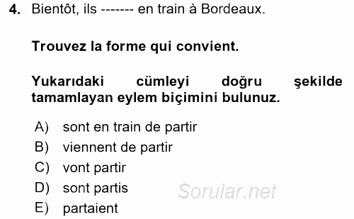 Fransızca 1 2017 - 2018 3 Ders Sınavı 4.Soru