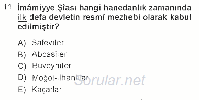 İslam Mezhepleri Tarihi 2012 - 2013 Tek Ders Sınavı 11.Soru