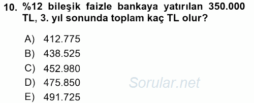 Sağlık Kurumlarında Finansal Yönetim 2015 - 2016 Tek Ders Sınavı 10.Soru