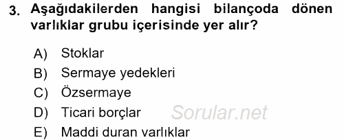 Sağlık Kurumlarında Finansal Yönetim 2015 - 2016 Tek Ders Sınavı 3.Soru