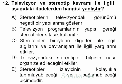 Film ve Video Kültürü 2012 - 2013 Dönem Sonu Sınavı 12.Soru