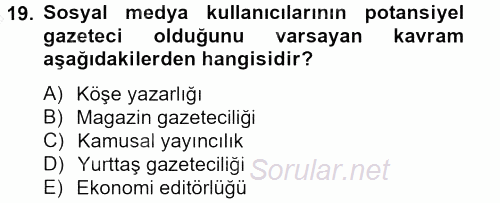 Film ve Video Kültürü 2012 - 2013 Dönem Sonu Sınavı 19.Soru