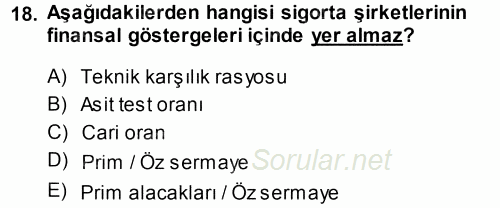 Bankacılık Ve Sigortacılığa Giriş 2014 - 2015 Tek Ders Sınavı 18.Soru