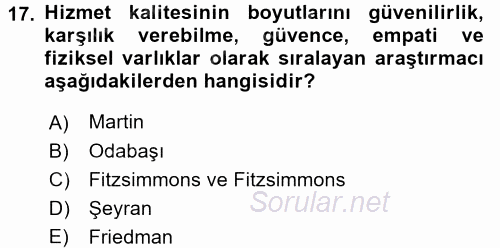 Satış Teknikleri 2017 - 2018 Dönem Sonu Sınavı 17.Soru