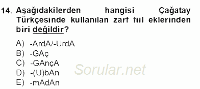 XIV-XV. Yüzyıllar Türk Dili 2012 - 2013 Dönem Sonu Sınavı 14.Soru