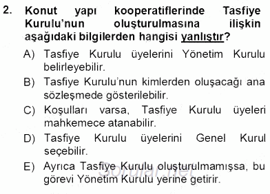 Konut Yapı Kooperatifçiliği 2013 - 2014 Tek Ders Sınavı 2.Soru