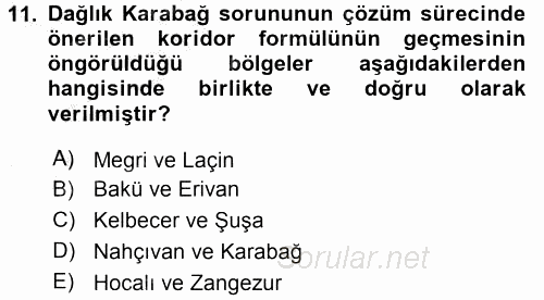 Orta Asya ve Kafkaslarda Siyaset 2016 - 2017 3 Ders Sınavı 11.Soru