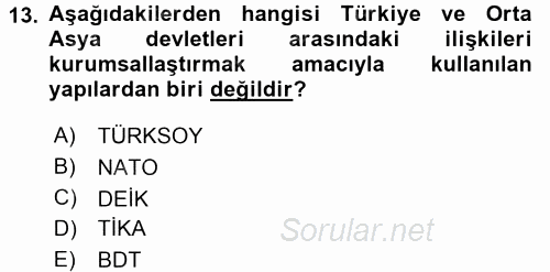 Orta Asya ve Kafkaslarda Siyaset 2016 - 2017 3 Ders Sınavı 13.Soru