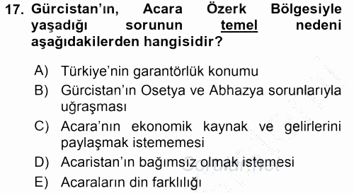 Orta Asya ve Kafkaslarda Siyaset 2016 - 2017 3 Ders Sınavı 17.Soru
