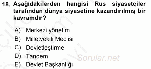 Orta Asya ve Kafkaslarda Siyaset 2016 - 2017 3 Ders Sınavı 18.Soru