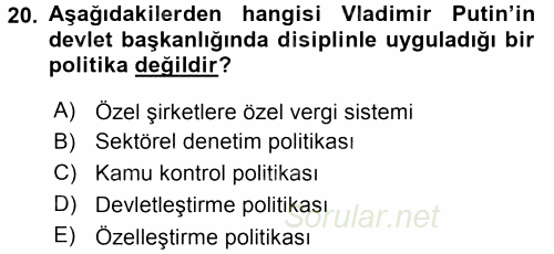 Orta Asya ve Kafkaslarda Siyaset 2016 - 2017 3 Ders Sınavı 20.Soru