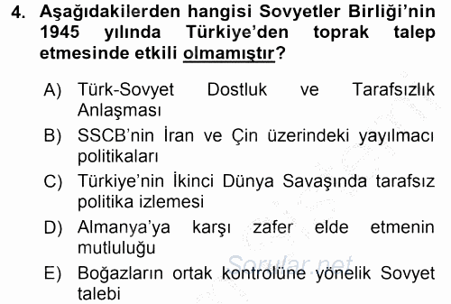 Orta Asya ve Kafkaslarda Siyaset 2016 - 2017 3 Ders Sınavı 4.Soru