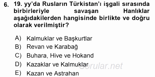 Orta Asya ve Kafkaslarda Siyaset 2016 - 2017 3 Ders Sınavı 6.Soru