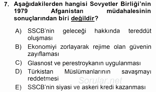 Orta Asya ve Kafkaslarda Siyaset 2016 - 2017 3 Ders Sınavı 7.Soru