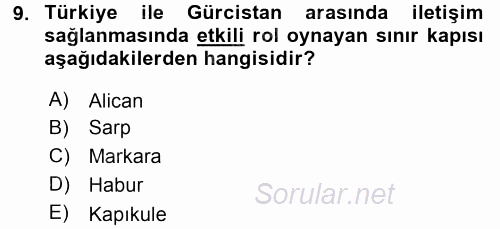 Orta Asya ve Kafkaslarda Siyaset 2016 - 2017 3 Ders Sınavı 9.Soru