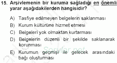 Belge Yönetimi ve Ofis Uygulamaları 2013 - 2014 Tek Ders Sınavı 15.Soru