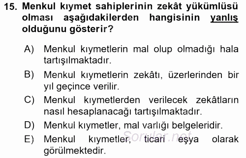 Günümüz Fıkıh Problemleri 2015 - 2016 Dönem Sonu Sınavı 15.Soru