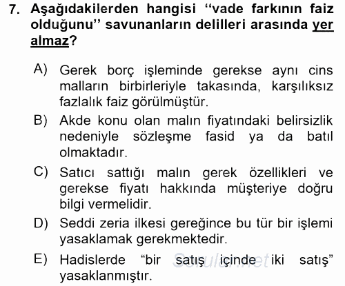 Günümüz Fıkıh Problemleri 2015 - 2016 Dönem Sonu Sınavı 7.Soru