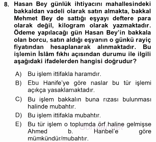 Günümüz Fıkıh Problemleri 2015 - 2016 Dönem Sonu Sınavı 8.Soru