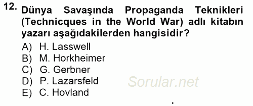 İletişim Sosyolojisi 2014 - 2015 Ara Sınavı 12.Soru