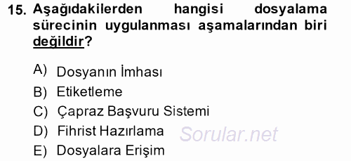 Dosyalama Arşivleme 2013 - 2014 Ara Sınavı 15.Soru