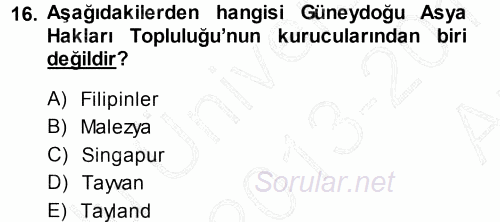 İnsan Hakları ve Demokratikleşme Süreci 2013 - 2014 Ara Sınavı 16.Soru