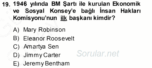 İnsan Hakları ve Demokratikleşme Süreci 2013 - 2014 Ara Sınavı 19.Soru