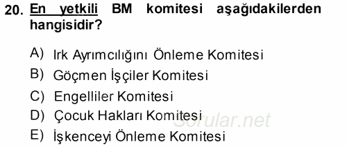 İnsan Hakları ve Demokratikleşme Süreci 2013 - 2014 Ara Sınavı 20.Soru