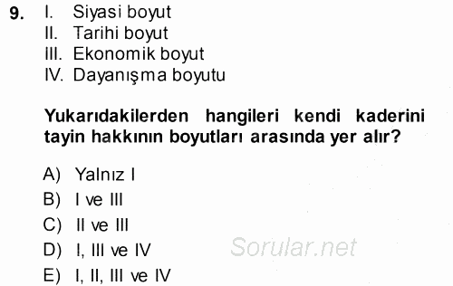 İnsan Hakları ve Demokratikleşme Süreci 2013 - 2014 Ara Sınavı 9.Soru