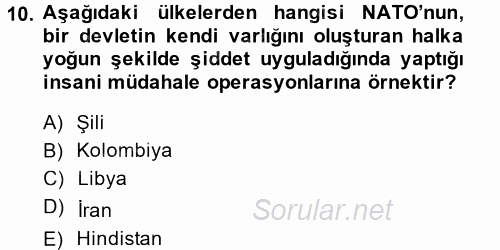 Uluslararası Politika 2 2014 - 2015 Dönem Sonu Sınavı 10.Soru