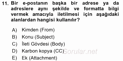 Temel Bilgi Teknolojileri 2 2015 - 2016 Dönem Sonu Sınavı 11.Soru