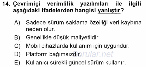 Temel Bilgi Teknolojileri 2 2015 - 2016 Dönem Sonu Sınavı 14.Soru