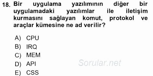 Temel Bilgi Teknolojileri 2 2015 - 2016 Dönem Sonu Sınavı 18.Soru