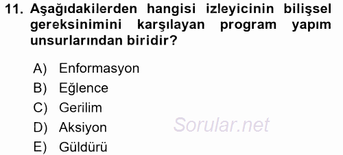 Radyo ve Televizyonda Program Yapımı 2015 - 2016 Ara Sınavı 11.Soru