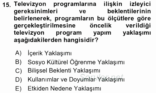 Radyo ve Televizyonda Program Yapımı 2015 - 2016 Ara Sınavı 15.Soru