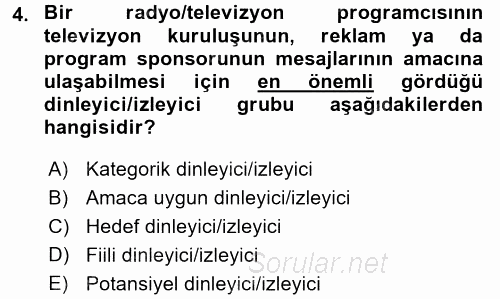 Radyo ve Televizyonda Program Yapımı 2015 - 2016 Ara Sınavı 4.Soru