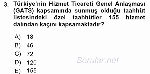 Hizmetler Ekonomisi 2015 - 2016 Tek Ders Sınavı 3.Soru