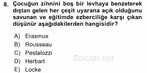 Eğitim Bilimine Giriş 2016 - 2017 Ara Sınavı 8.Soru