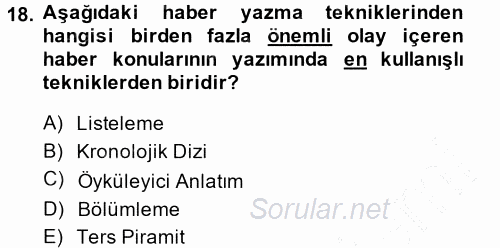 Haber Yazma Teknikleri 2014 - 2015 Ara Sınavı 18.Soru