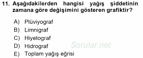 Tarımsal Yapılar ve Sulama 2016 - 2017 3 Ders Sınavı 11.Soru