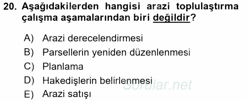 Tarımsal Yapılar ve Sulama 2016 - 2017 3 Ders Sınavı 20.Soru