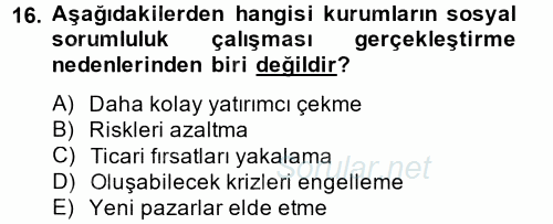 Halkla İlişkiler Uygulamaları ve Örnek Olaylar 2014 - 2015 Tek Ders Sınavı 16.Soru