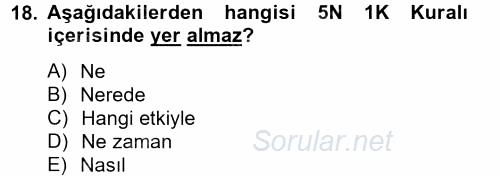 Halkla İlişkiler Uygulamaları ve Örnek Olaylar 2014 - 2015 Tek Ders Sınavı 18.Soru