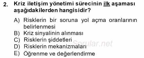 Halkla İlişkiler Uygulamaları ve Örnek Olaylar 2014 - 2015 Tek Ders Sınavı 2.Soru