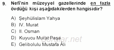 XVII. Yüzyıl Türk Edebiyatı 2014 - 2015 Ara Sınavı 9.Soru