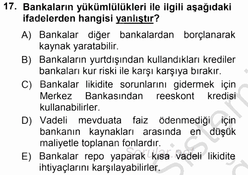 Para ve Banka 2012 - 2013 Ara Sınavı 17.Soru